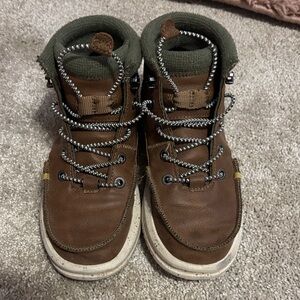 Hey Dude Yourh Brown Leather Boots with Green Accents
